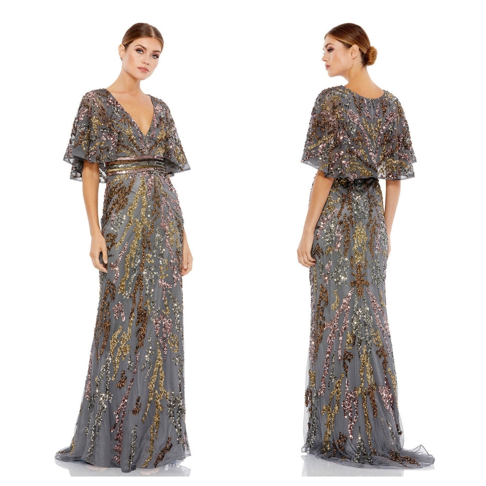 MAC DUGGAL CAPE SLEEVE EMBELLISHED EVENING GOWN Size 4